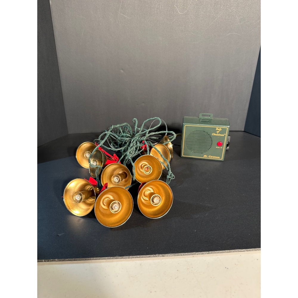 Mr Christmas Bells of Christmas Musical Light String Gold Bells Red Bows Vintage